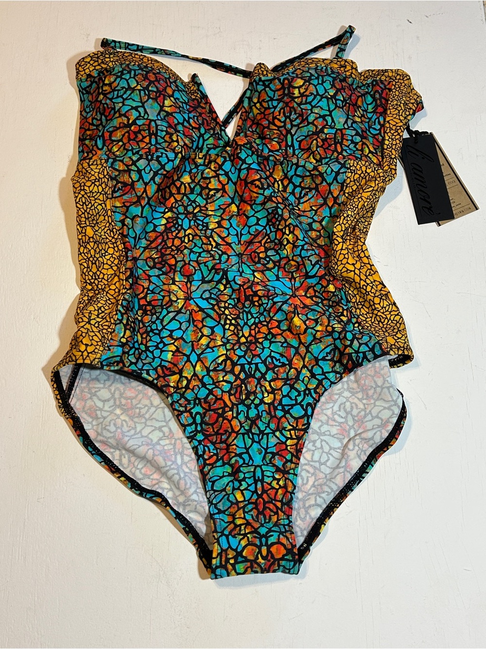 Li Amore Swimwear Moroccan Print Ruffle One Piece Swimsuit Medium NWT Beach